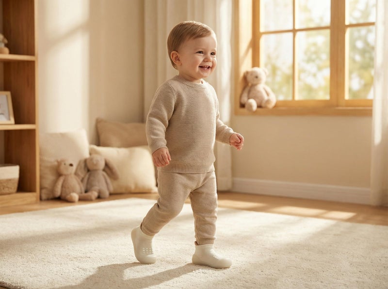 Hstyle Baby Sock Shoes Toddler Walking Shoes Infant Non-Slip Slippers Soft Rubber Sole Sneakers for Baby Boys Girls 9-12 Months Beige - Image 5