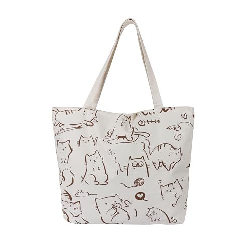 BROGBUS Classics Canvas Tote Bags for Women Girls Canvas Handbag Zipper Large Capacity Shoulder Bag for College Office Use (Cream Color) - Image 1