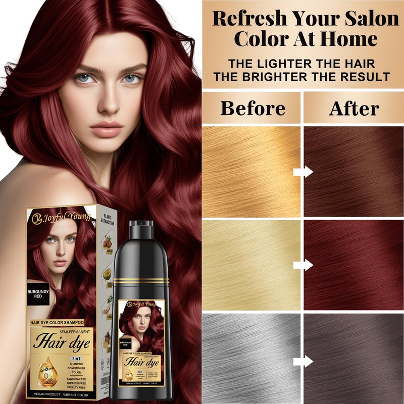 Joyful Young Hair Dye Shampoo 3-in-1, Burgundy Wine Red Semi-Permanent Gray Hair Coverage, Color Depositing Shampoo for Women & Men, Vegan, Ammonia-Free - Image 3