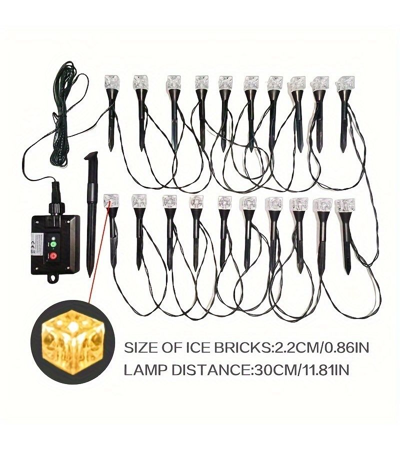 White 20 LEDs Solar Outdoor Ice Tile Lights 8 Modes For Garden Lawn Patio Decoration - Image 3