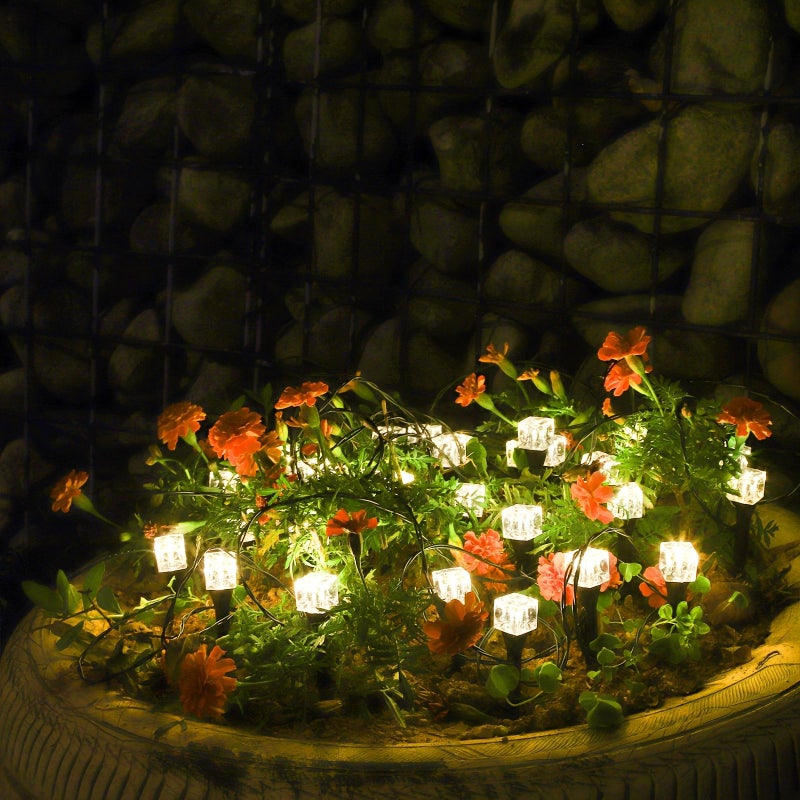 White 20 LEDs Solar Outdoor Ice Tile Lights 8 Modes For Garden Lawn Patio Decoration - Image 2