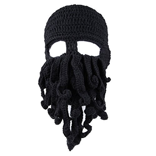 Kafeimali Men's Head Barbarian Vagabond Beanie Original Foldaway Beard Octopus Pirate Hats Bearded Caps (Black) - Image 2