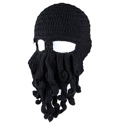 Kafeimali Men's Head Barbarian Vagabond Beanie Original Foldaway Beard Octopus Pirate Hats Bearded Caps (Black) - Image 1