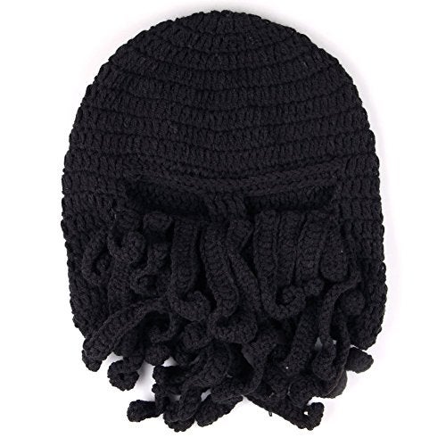 Kafeimali Men's Head Barbarian Vagabond Beanie Original Foldaway Beard Octopus Pirate Hats Bearded Caps (Black) - Image 4