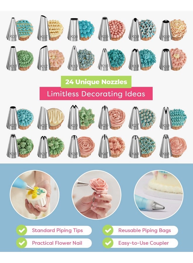 Kootek 32-Piece Piping Bags and Tips Set with 24 Icing Piping Tips, 2 Reusable Pastry Bags 12 Inch, Reusable Piping Icing Bags and Tips, Cake Decorating Kit for Frosting Cookie, Cupcake - Image 1