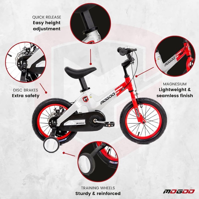 Mogoo Spark Kids Magnesium Alloy Lightweight Bike for 2-8 Years Old Boys Girls, Adjustable Height, Disc Handbrakes, 12in 14in 16-Inch Bicycle w Training Wheels - Image 3
