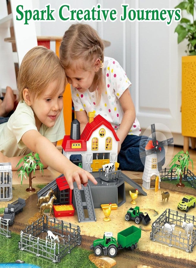 Frontoytall Farm Animal Toys Playset - 49 Piece Barn House with 12 Animal Figurines Tractor Trucks & Durable Play Mat + Fences, US-Safety Certified Educational Toys for 4-6 Kids Ages 3-12 - Image 2