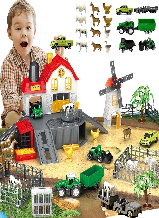 Frontoytall Farm Animal Toys Playset - 49 Piece Barn House with 12 Animal Figurines Tractor Trucks & Durable Play Mat + Fences, US-Safety Certified Educational Toys for 4-6 Kids Ages 3-12 - Image 1