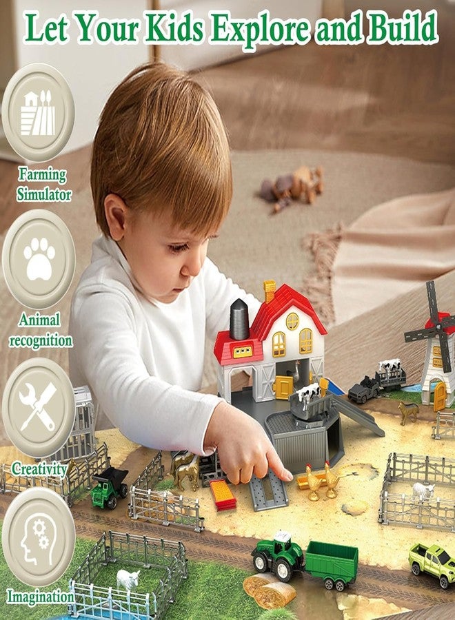 Frontoytall Farm Animal Toys Playset - 49 Piece Barn House with 12 Animal Figurines Tractor Trucks & Durable Play Mat + Fences, US-Safety Certified Educational Toys for 4-6 Kids Ages 3-12 - Image 3