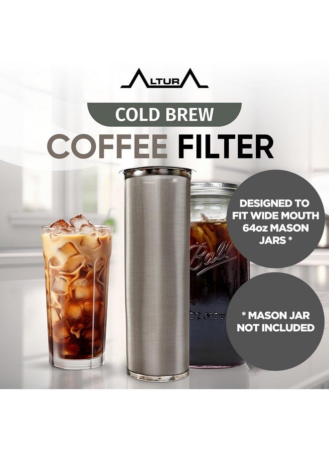 Altura Altura The TUBE+ Cold Brew Coffee Maker for Wide Mouth Mason Jars - Versatile Stainless Steel Filter Strainer & Infuser for Iced Coffee, Cold Brew, Tea, Fruit Water & More - (64oz/2qt) - Image 2