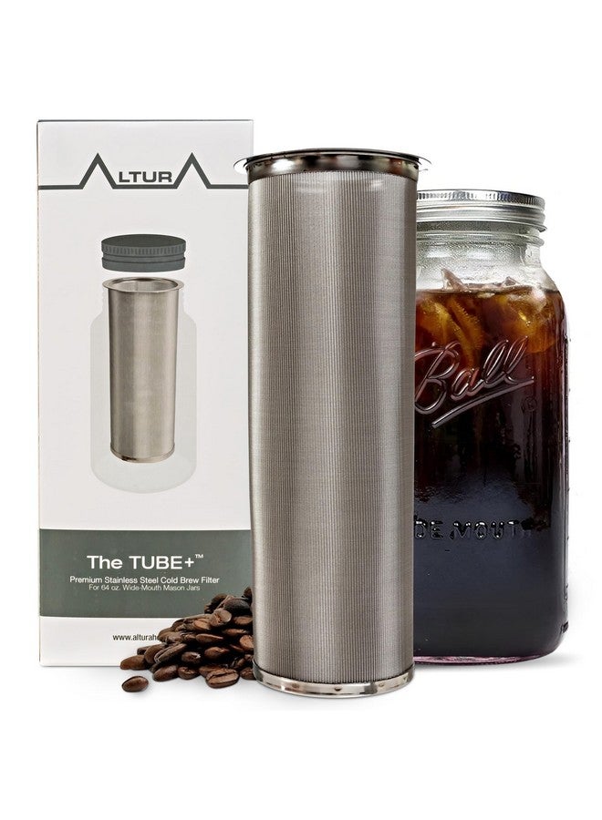 Altura Altura The TUBE+ Cold Brew Coffee Maker for Wide Mouth Mason Jars - Versatile Stainless Steel Filter Strainer & Infuser for Iced Coffee, Cold Brew, Tea, Fruit Water & More - (64oz/2qt) - Image 1