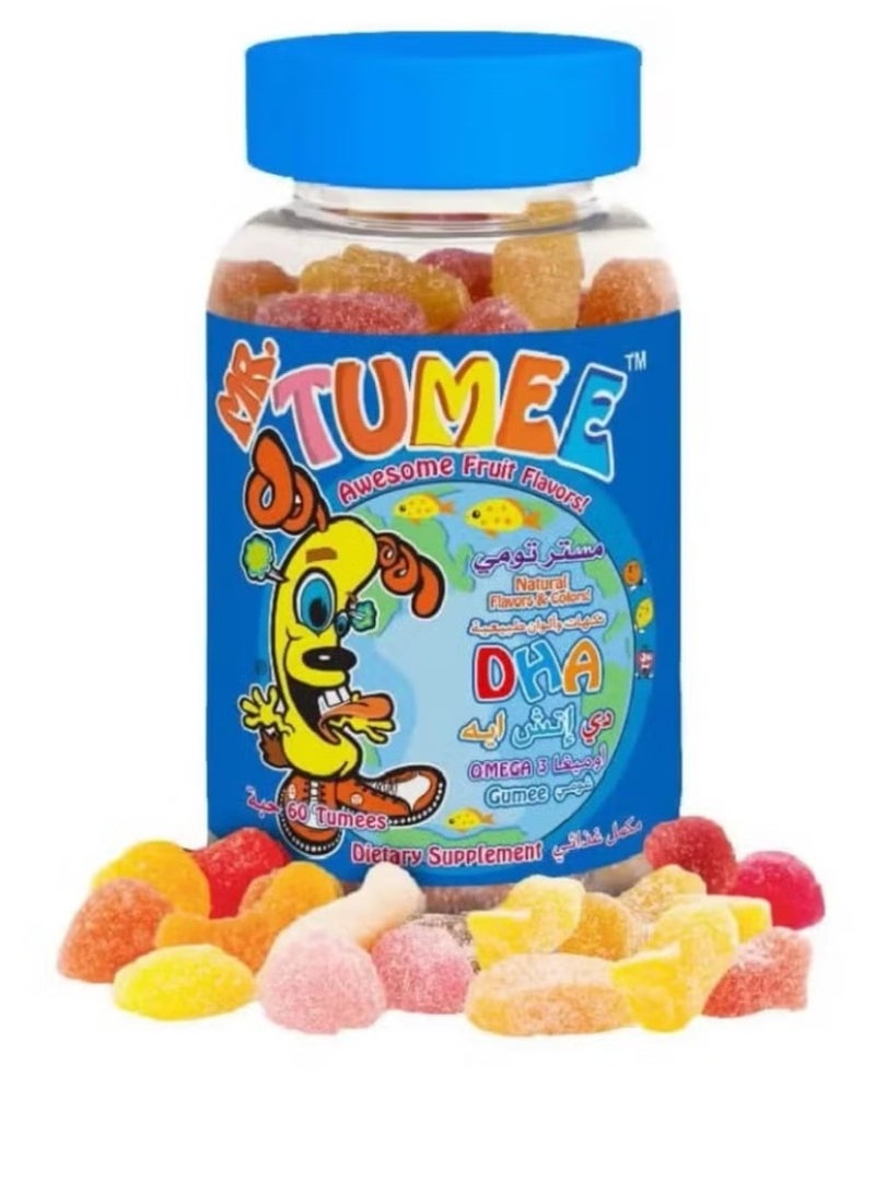 MR.TUMEE DHA Omega 3 Lemon, Orange and Strawberry Gelatin-Free Chewable Tablets, Chewable Dietary Supplement, Natural Flavors and Colors 60 Pieces of Vitamins Candy - Image 1