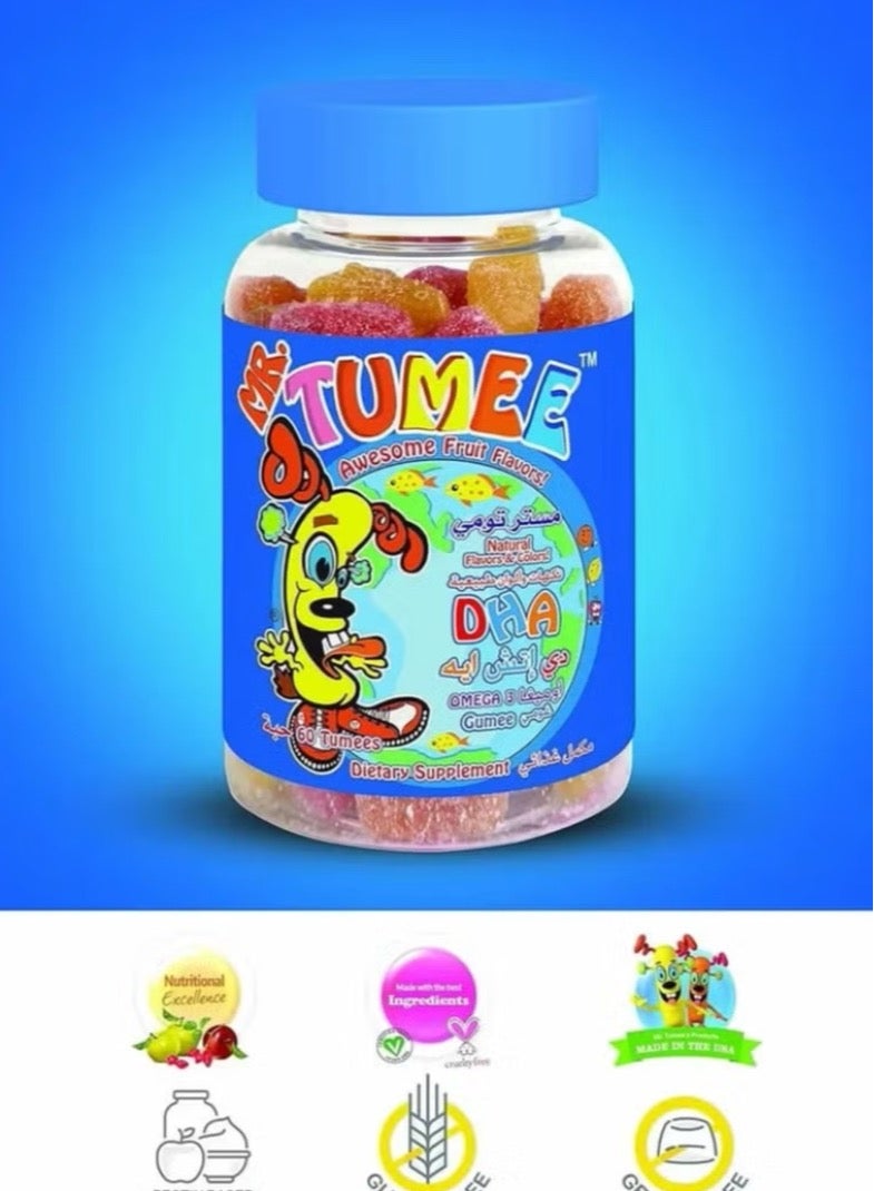 MR.TUMEE DHA Omega 3 Lemon, Orange and Strawberry Gelatin-Free Chewable Tablets, Chewable Dietary Supplement, Natural Flavors and Colors 60 Pieces of Vitamins Candy - Image 2