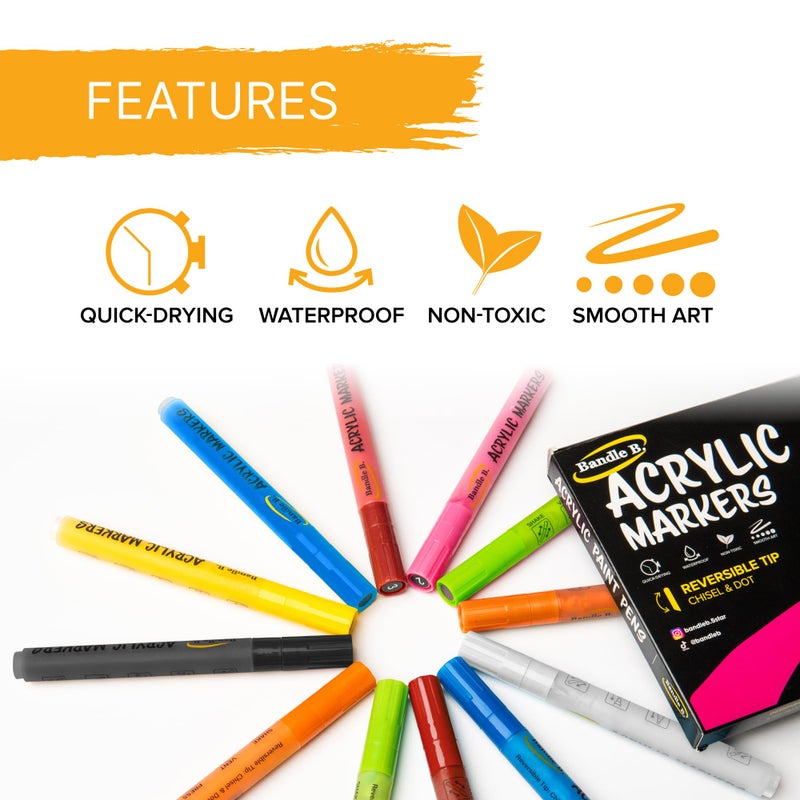 Bandle B. Acrylic Paint Markers â€“ Set of 8 Paint Pens for Art, Fabric, Coloring, and Journalingâ€“Quick-Drying, Waterproof, Non-Toxic, Reversible Chisel-Dot Tip - Image 4