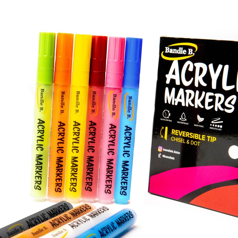 Bandle B. Acrylic Paint Markers â€“ Set of 8 Paint Pens for Art, Fabric, Coloring, and Journalingâ€“Quick-Drying, Waterproof, Non-Toxic, Reversible Chisel-Dot Tip - Image 5