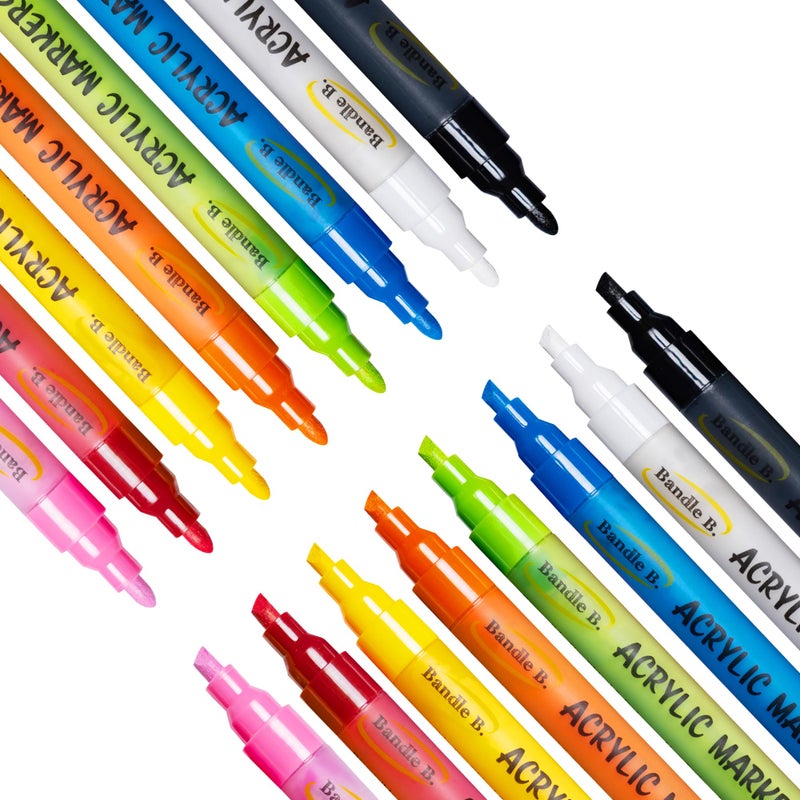 Bandle B. Acrylic Paint Markers â€“ Set of 8 Paint Pens for Art, Fabric, Coloring, and Journalingâ€“Quick-Drying, Waterproof, Non-Toxic, Reversible Chisel-Dot Tip - Image 2