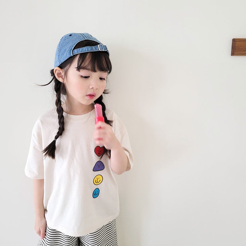 Summer 2024 Kids Korean Style New Boys and Girls Cute Smiley Printed Short Sleeve T-Shirt Thin Cotton Children's Top - Image 3