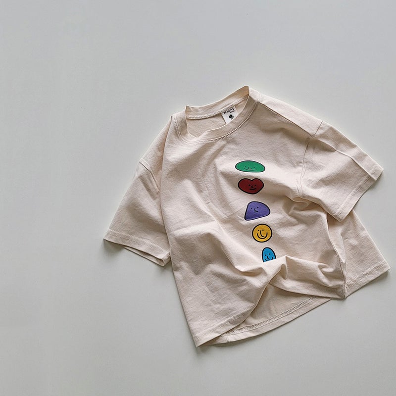 Summer 2024 Kids Korean Style New Boys and Girls Cute Smiley Printed Short Sleeve T-Shirt Thin Cotton Children's Top - Image 1