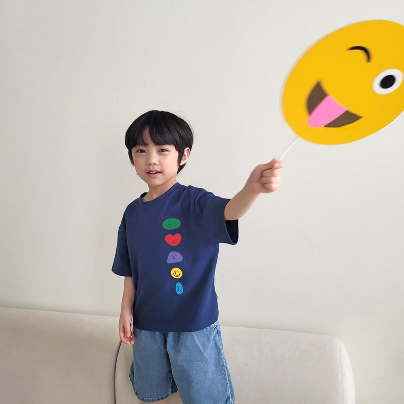 Summer 2024 Kids Korean Style New Boys and Girls Cute Smiley Printed Short Sleeve T-Shirt Thin Cotton Children's Top - Image 4