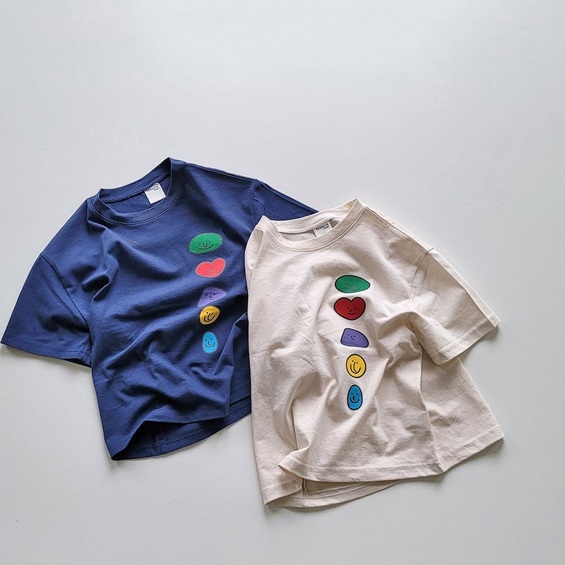 Summer 2024 Kids Korean Style New Boys and Girls Cute Smiley Printed Short Sleeve T-Shirt Thin Cotton Children's Top - Image 2
