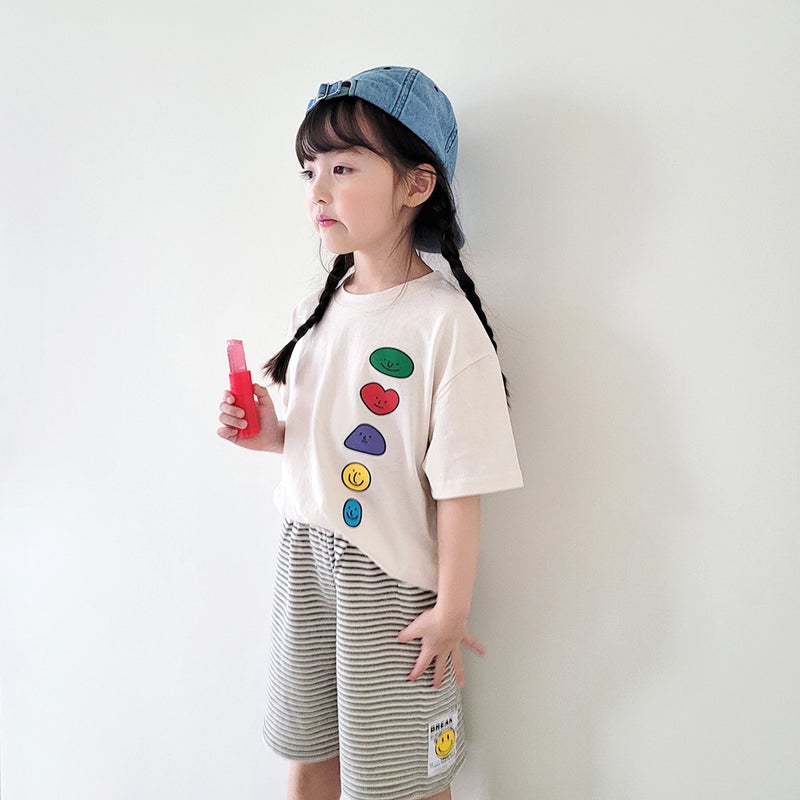 Summer 2024 Kids Korean Style New Boys and Girls Cute Smiley Printed Short Sleeve T-Shirt Thin Cotton Children's Top - Image 5