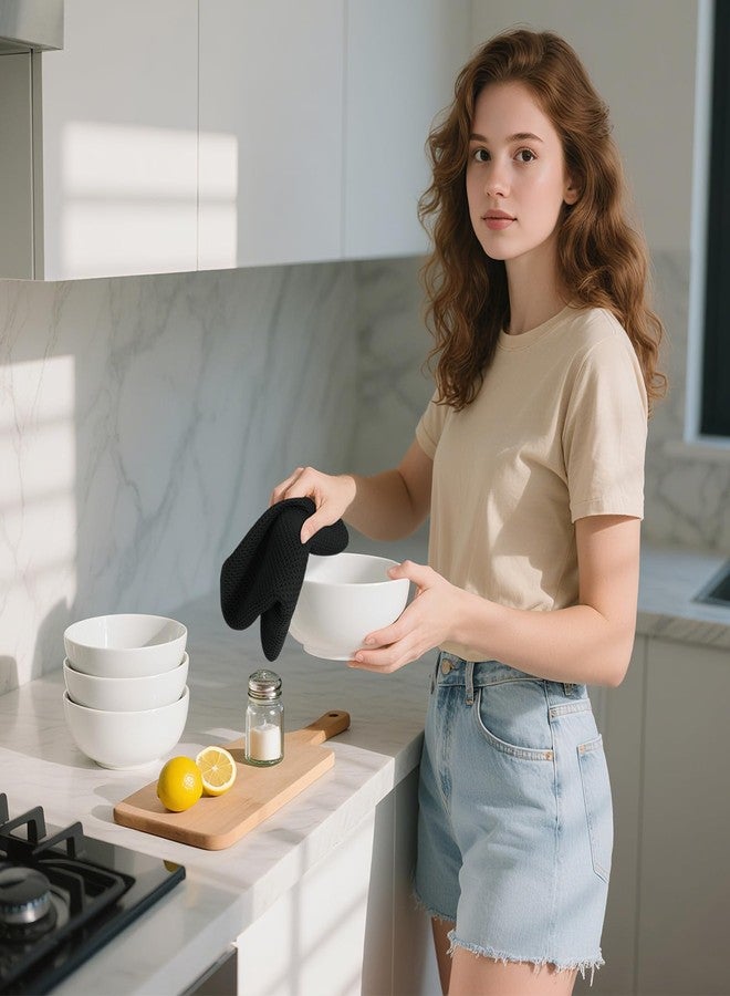 Kitinjoy 100% Cotton Kitchen Towels and Dishcloths Set, 8 Pack-13" x 28" and 12" x 12" Waffle Weave Dish Towels, Ultra Soft Absorbent Quick Drying Dish Rags, Black - Image 5