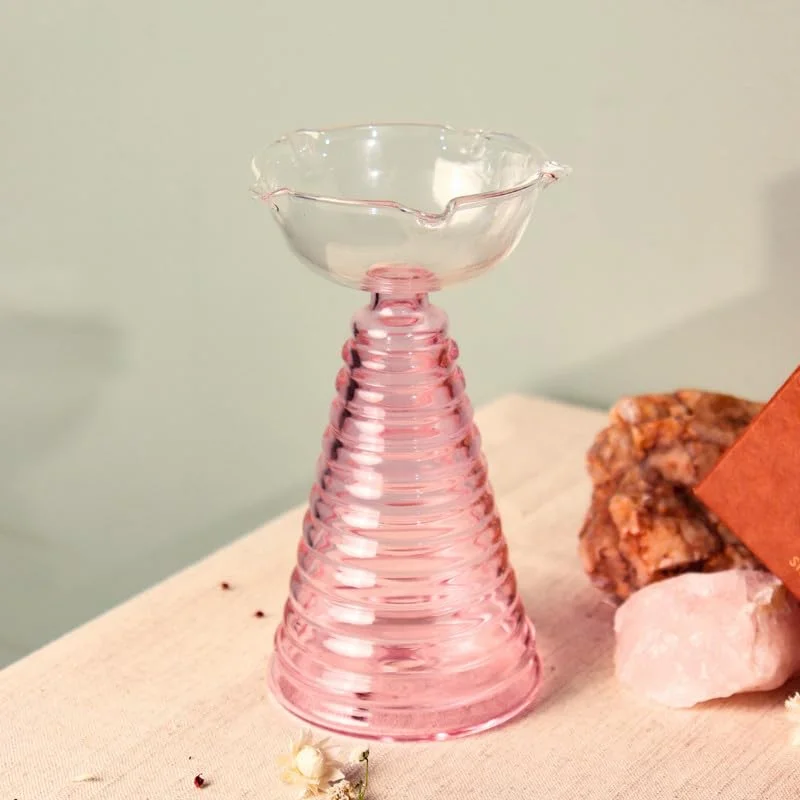 Muun Home Muun Home Tall Pink Glass Diya for Pooja Room & Mandir | Decorative Oil Lamp for Diwali Decoration, Wedding, Housewarming & Festive Home Decor
