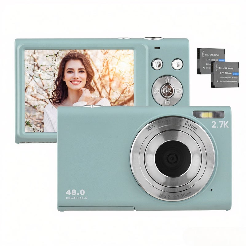 Kids Digital Camera: Green 48MP Photo 2.7K Video - 16X Digital Zoom 2.88 Inch IPS Screen Compact Multi-function Camera for Kids, Teens, Daily Life Recording - Image 1