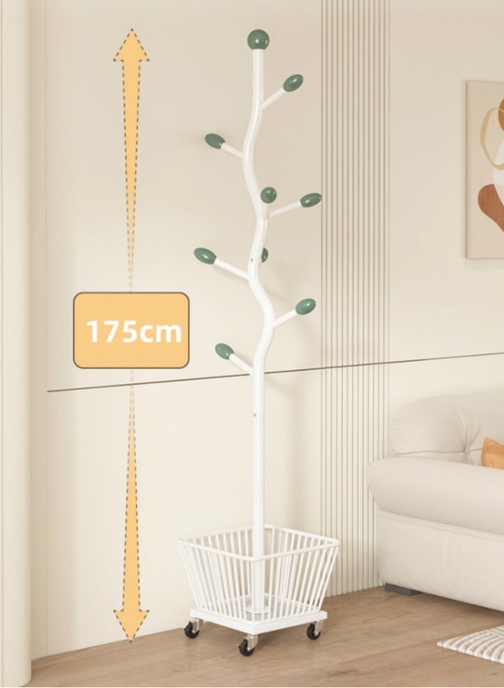 XiuWoo Metal Clothing Rack with Wheels, Rolling Freestanding Coat Rack Modern Organizer for Scarf Jacket Hat Bags, Garment Rack with Basket for Home Entryway Bedroom Corner - Image 2