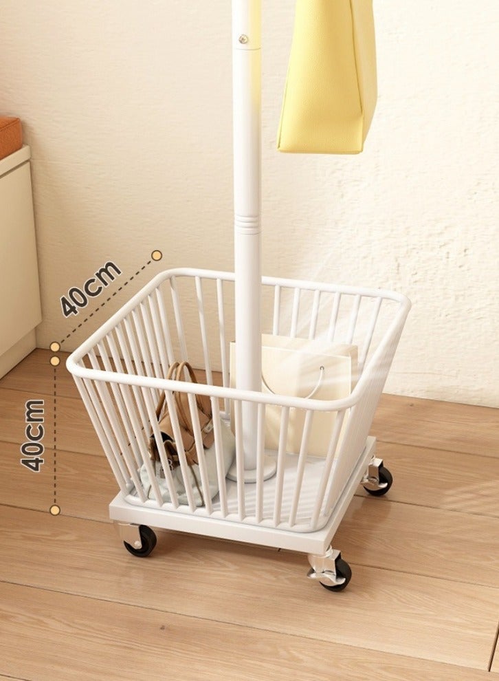 XiuWoo Metal Clothing Rack with Wheels, Rolling Freestanding Coat Rack Modern Organizer for Scarf Jacket Hat Bags, Garment Rack with Basket for Home Entryway Bedroom Corner - Image 3