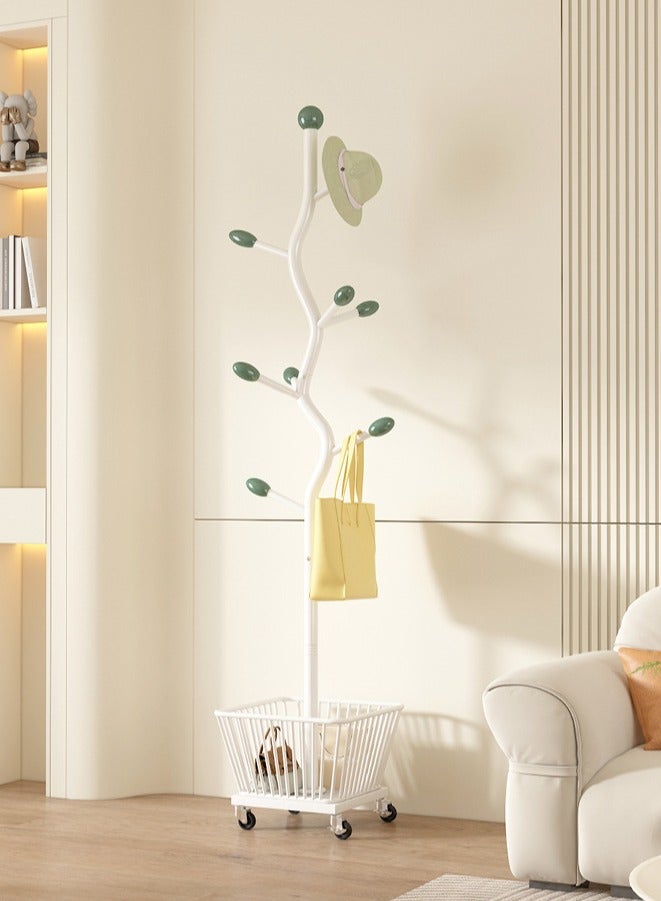 XiuWoo Metal Clothing Rack with Wheels, Rolling Freestanding Coat Rack Modern Organizer for Scarf Jacket Hat Bags, Garment Rack with Basket for Home Entryway Bedroom Corner - Image 4