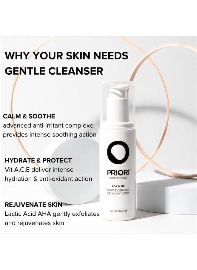 PRIORI - Skincare Gentle Face Cleanser with Lactic Acid, Vitamins A, C, E Intense Hydration Light Exfoliation Women and Men All Skin Types Fragrance Free Dermatologist Tested 6 fl oz - Image 1