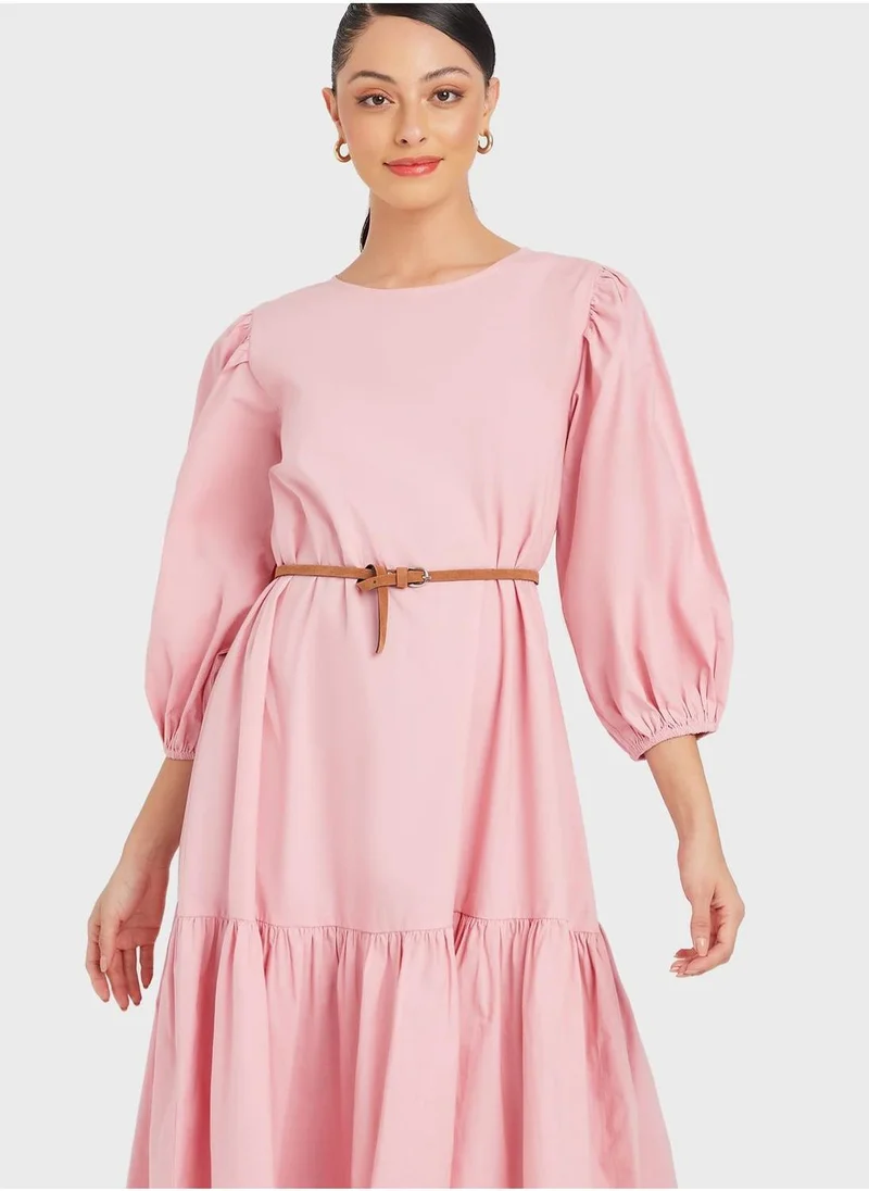 Styli Blouson Sleeve Midi Dress