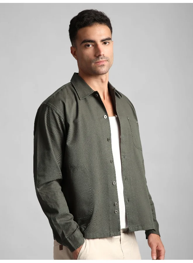 Beyoung Grey Solid Multipocket Shacket