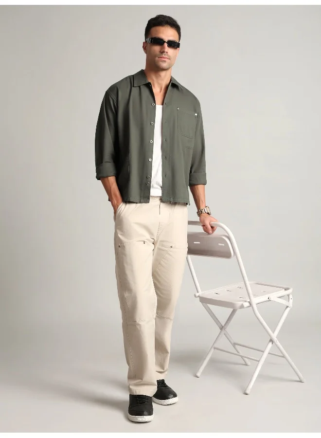 Beyoung Grey Solid Multipocket Shacket