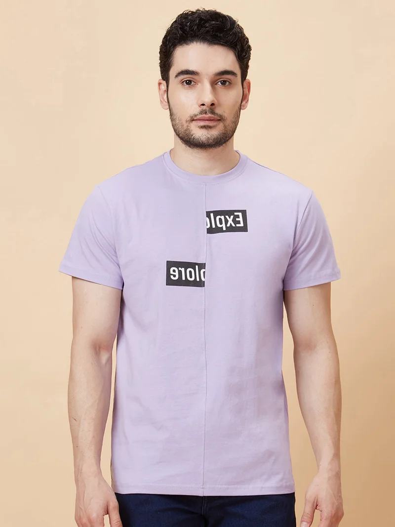 globus Globus Men Lavender Printed Cotton Regular Fit Casual T-shirt