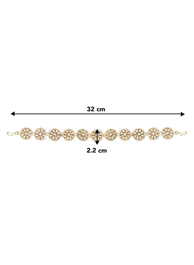 Peora Gold Plated Traditional Floral Kundan Brass Alloy Pearl Studded Rajasthani Sheeshpatti Sheeshphool Mathapatti for Women - Image 4