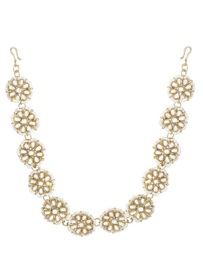 Peora Gold Plated Traditional Floral Kundan Brass Alloy Pearl Studded Rajasthani Sheeshpatti Sheeshphool Mathapatti for Women - Image 1