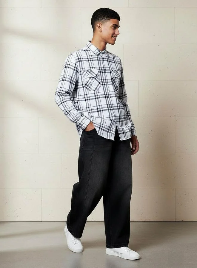 لي كوبر قميص لي كوبر رجالي كاروهات بأكمام طويلة وياقة