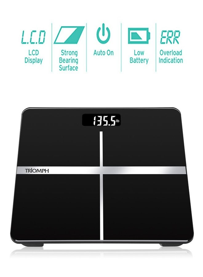 Triomph Precision Digital Body Weight Bathroom Scale with Backlit Display, Step-On Technology, 400 lbs Capacity and Accurate Weight Measurements, Black - Image 3