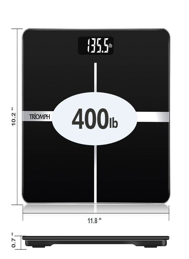 Triomph Precision Digital Body Weight Bathroom Scale with Backlit Display, Step-On Technology, 400 lbs Capacity and Accurate Weight Measurements, Black - Image 2