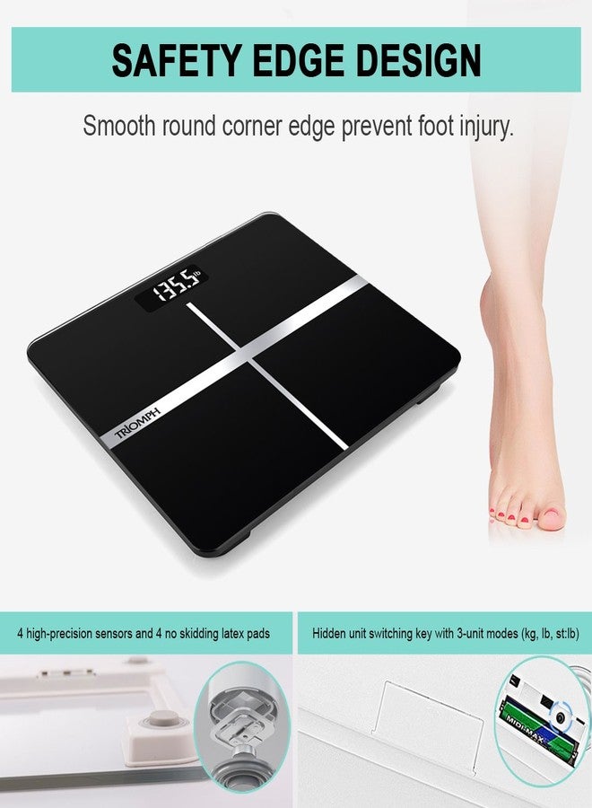 Triomph Precision Digital Body Weight Bathroom Scale with Backlit Display, Step-On Technology, 400 lbs Capacity and Accurate Weight Measurements, Black - Image 4
