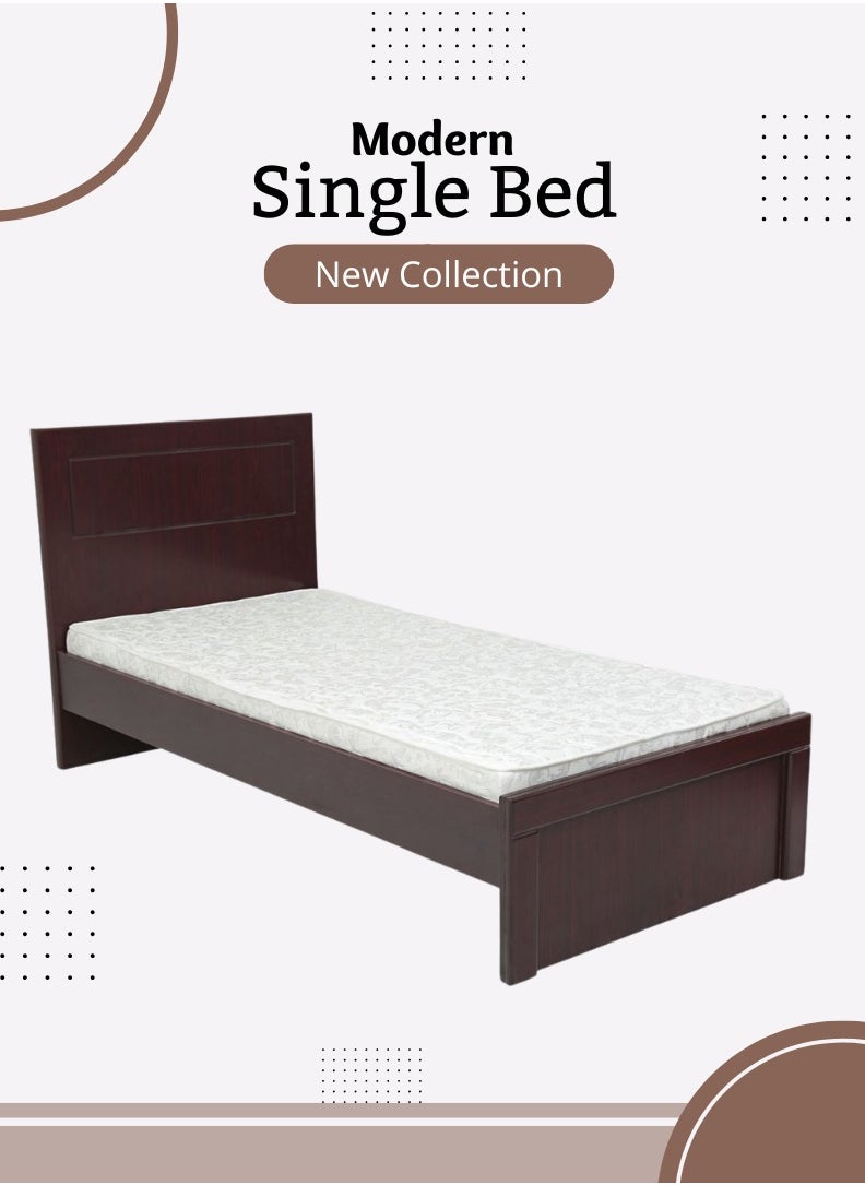 AFT Elegant Single Bed Frame with MDF Construction - Mahogany Brown Finish, 197 cm Length x 95 cm Width, High Headboard Design for Comfort and Durability. Mahogany Brown (ARFAN)  - Image 1