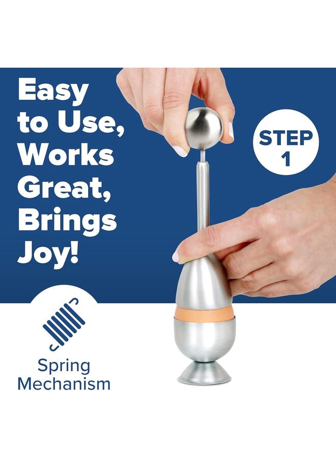 أكواب بيض للبيض المسلوق مع ملاعق - حامل بيض مسلوق ومجموعة أدوات تكسير البيض - مقبض من الفولاذ المقاوم للصدأ وفتاحة بيض وقاطع (اللون: فضي) - Image 2