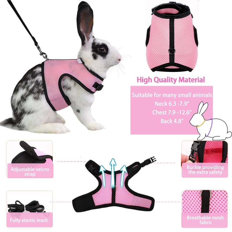 CUTENNIOU Small Pet Carrier Backpack Rabbit Carrier with Harness Vest Stretchy Elastic Leash Large Breathable Pet Carrier Airline Approved for Bunny Guinea Pig Ferret Hedgehog Kitten Travel Walking - Image 4