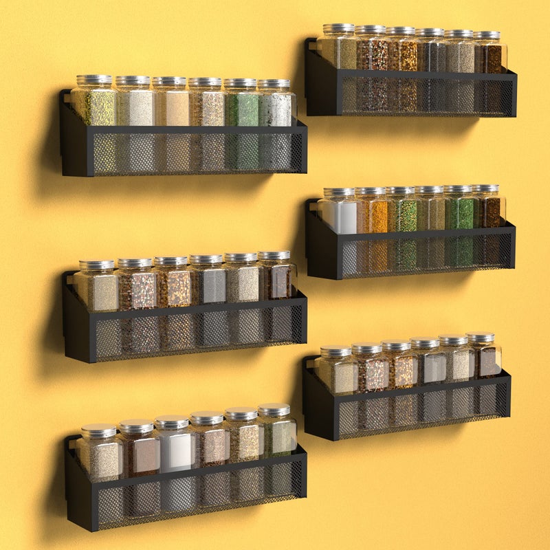 Moforoco 6 Spice Rack Over Door Pantry Organizer for Cabinet Door Wall Mount Hanging Black Spice Pantry Organization Storage Shelf Farmhouse Kitchen Seasoning Organizer Cabinet Door