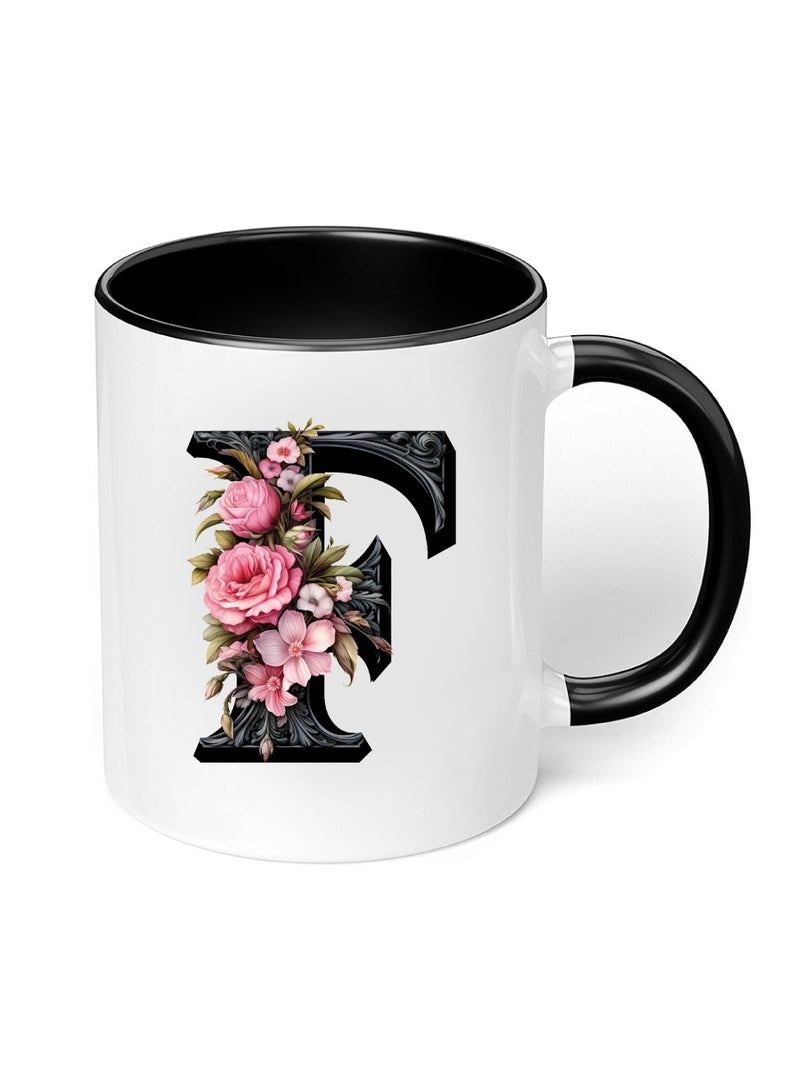 برينت شوب فور مي كوب قهوة سيراميك مبدئي بحروف كبيرة - كوب قهوة أو شاي سيراميك بتصميم منمق مطبوع بلونين - كوب قهوة أو شاي سيراميك 11 أونصة - كوب أسود لامع - هدية شخصية لأفراد العائلة والأصدقاء - Image 5