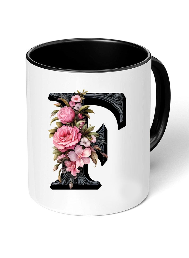 برينت شوب فور مي كوب قهوة سيراميك مبدئي بحروف كبيرة - كوب قهوة أو شاي سيراميك بتصميم منمق مطبوع بلونين - كوب قهوة أو شاي سيراميك 11 أونصة - كوب أسود لامع - هدية شخصية لأفراد العائلة والأصدقاء - Image 1