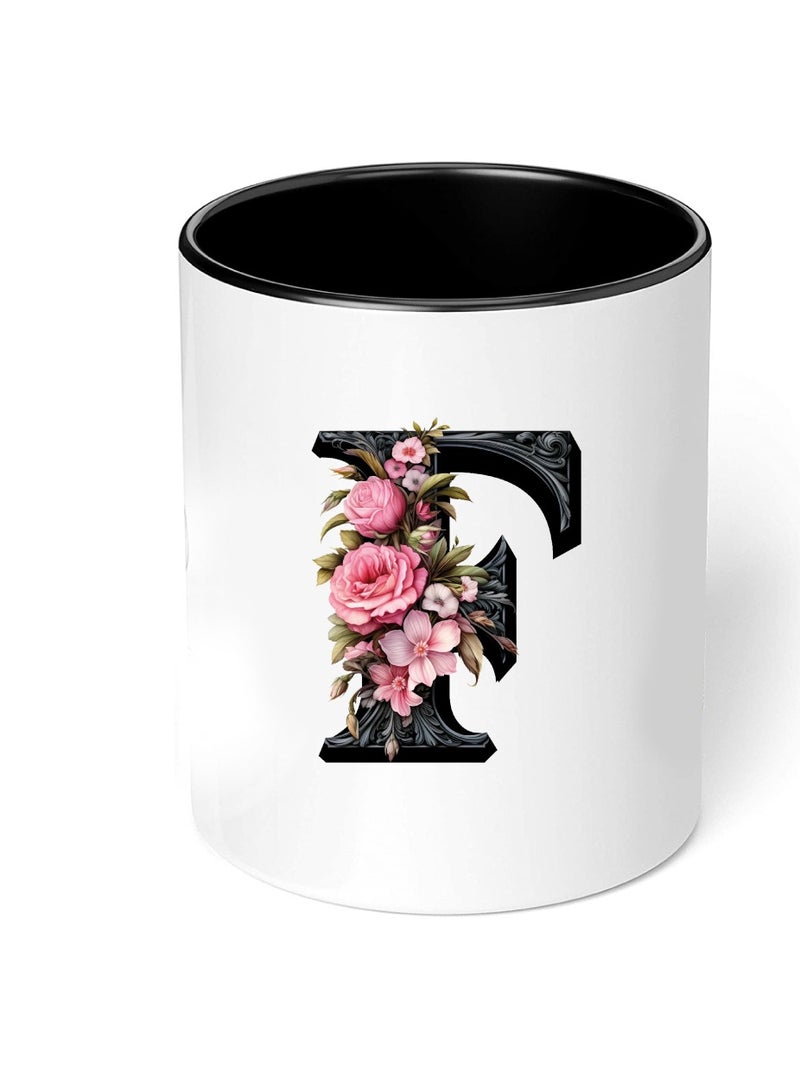 برينت شوب فور مي كوب قهوة سيراميك مبدئي بحروف كبيرة - كوب قهوة أو شاي سيراميك بتصميم منمق مطبوع بلونين - كوب قهوة أو شاي سيراميك 11 أونصة - كوب أسود لامع - هدية شخصية لأفراد العائلة والأصدقاء - Image 4