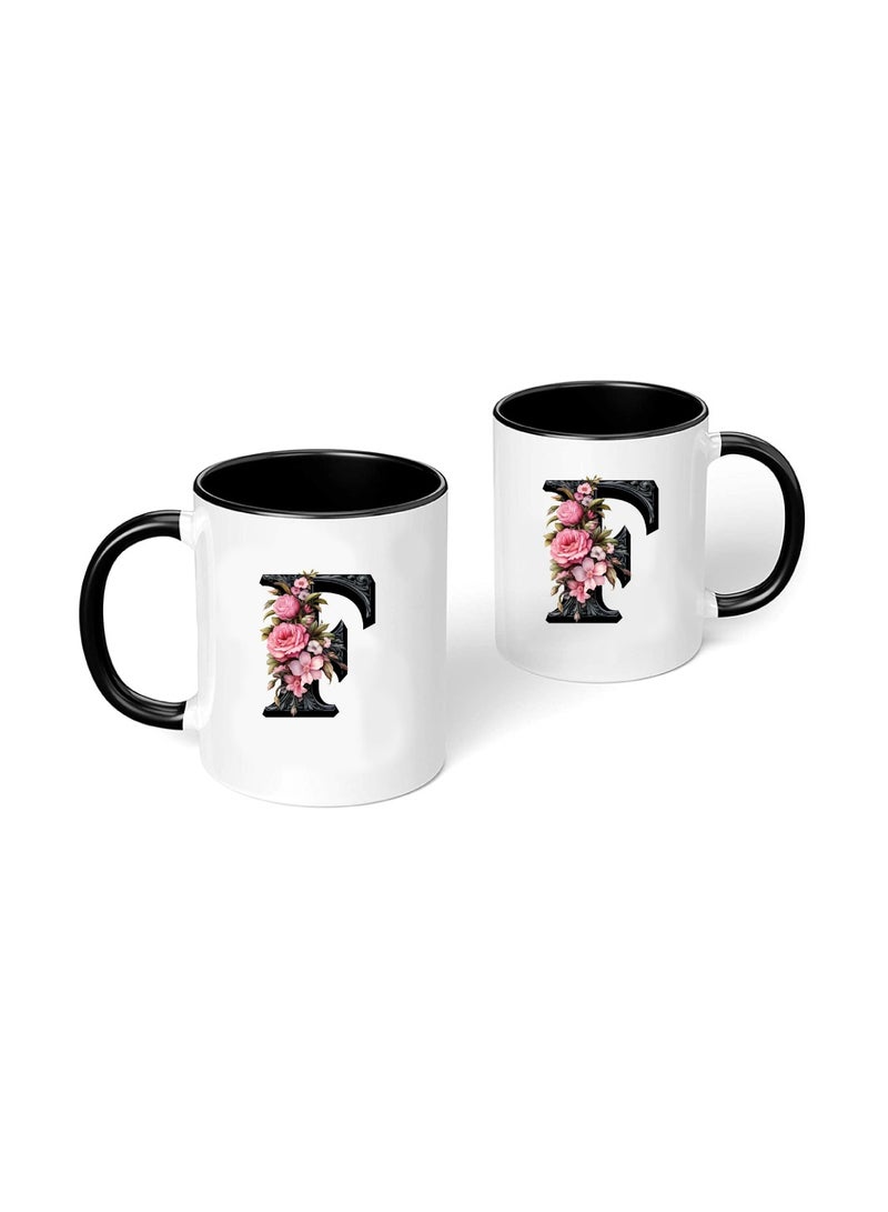 برينت شوب فور مي كوب قهوة سيراميك مبدئي بحروف كبيرة - كوب قهوة أو شاي سيراميك بتصميم منمق مطبوع بلونين - كوب قهوة أو شاي سيراميك 11 أونصة - كوب أسود لامع - هدية شخصية لأفراد العائلة والأصدقاء - Image 2